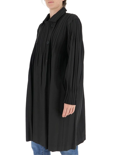 Shop Issey Miyake Pleats Please By  Pleated Trench Coat In Black