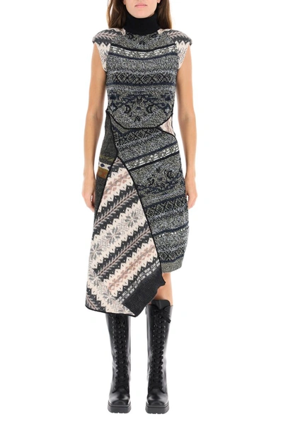 Shop Marine Serre Asymmetric Upcycled Knit Dress In Multi