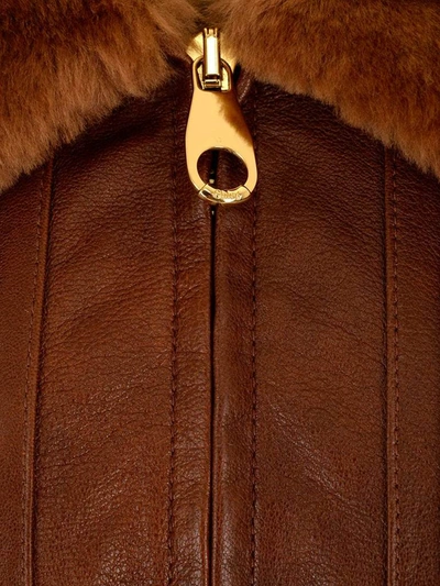 Shop Chloé Shearling Collar Leather Jacket In Brown