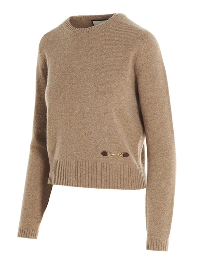 Shop Gucci Horsebit Detail Sweater In Beige