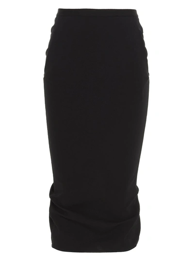 Shop Rick Owens Ruched Midi Skirt In Black