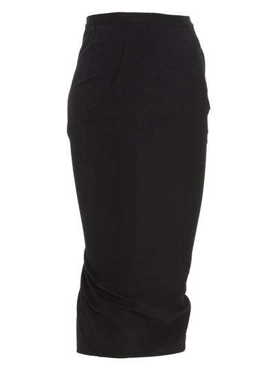 Shop Rick Owens Ruched Midi Skirt In Black