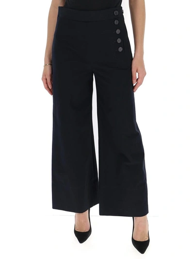 Shop Chloé Flared Side Button Trousers In Navy