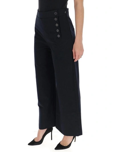 Shop Chloé Flared Side Button Trousers In Navy