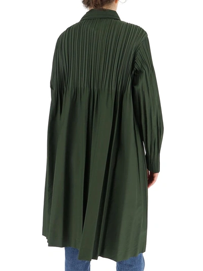 Shop Issey Miyake Pleats Please By  Pleated Trench Coat In Green