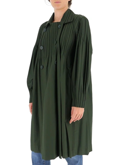 Shop Issey Miyake Pleats Please By  Pleated Trench Coat In Green