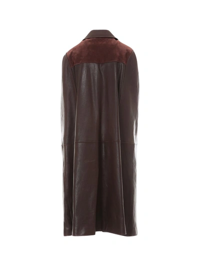 Shop Gucci Leather Cape Coat In Brown