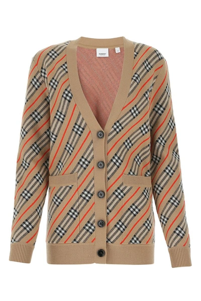 Shop Burberry Checked Intarsia Knit Cardigan In Multi