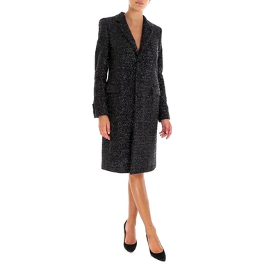 Shop Saint Laurent Textured Tailored Coat In Black