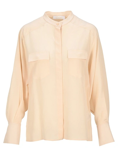 Shop Chloé Mandarin Collar Shirt In Beige