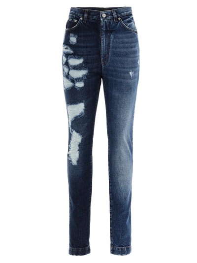 Shop Dolce & Gabbana Distressed Skinny Jeans In Blue