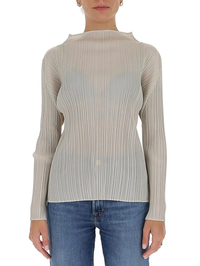 Shop Issey Miyake Pleats Please By  Pleated Long Sleeved Top In Grey