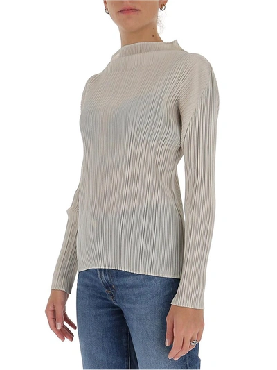 Shop Issey Miyake Pleats Please By  Pleated Long Sleeved Top In Grey