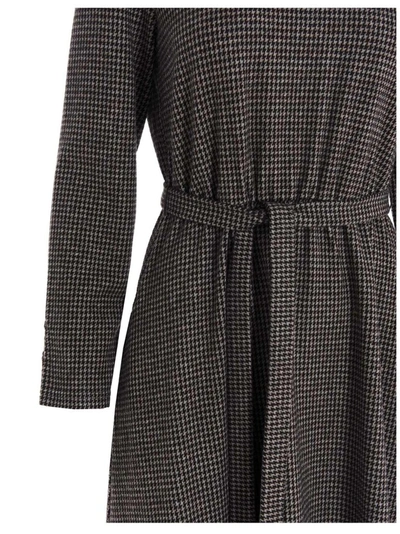 Shop Weekend Max Mara Houndstooth Belted Midi Dress In Multi