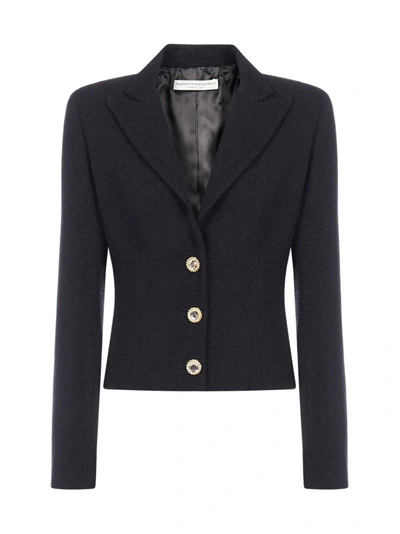 Shop Alessandra Rich Crystal Button Tailored Blazer In Black