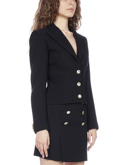 Shop Alessandra Rich Crystal Button Tailored Blazer In Black