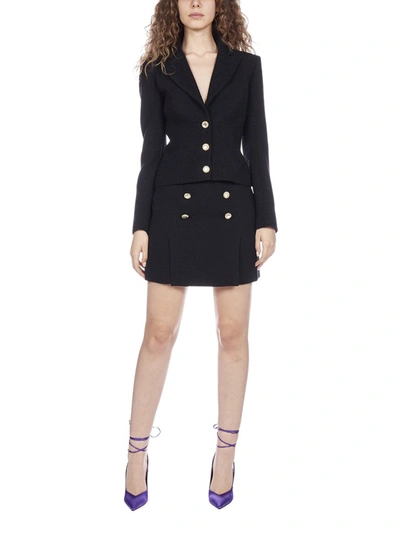 Shop Alessandra Rich Crystal Button Tailored Blazer In Black