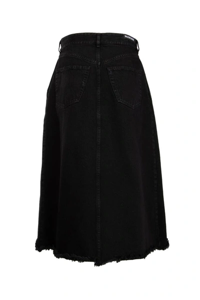 Shop Balenciaga Frayed Hem Midi Denim Skirt In Black