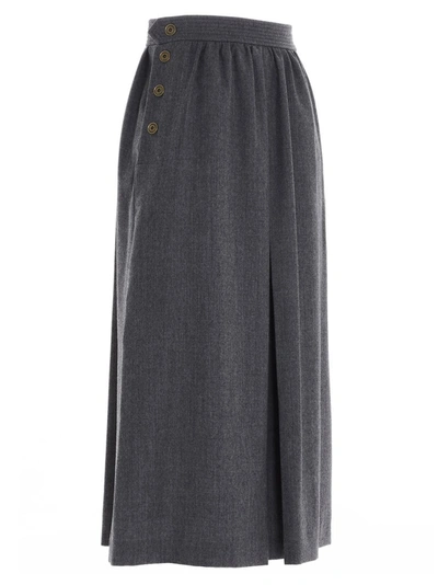 Shop Fendi Pleated Midi Skirt In Grey