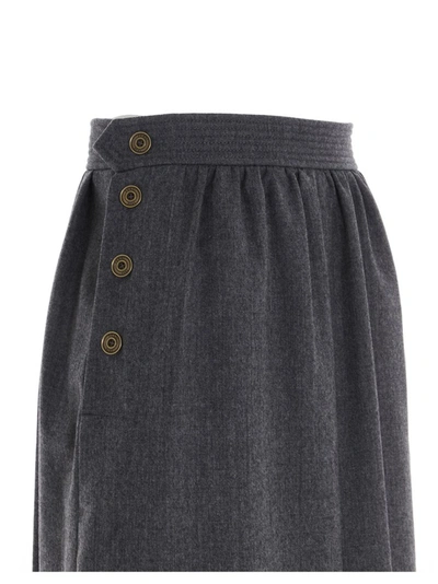 Shop Fendi Pleated Midi Skirt In Grey