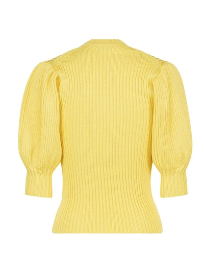 Shop Cecilie Bahnsen Maddy Puff Sleeve Knit Top In Yellow