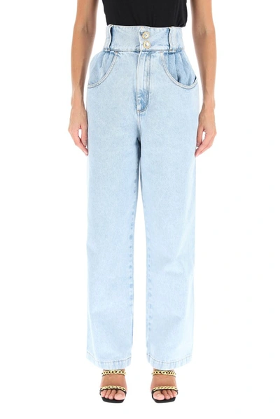 Shop Alessandra Rich Crystal Button Wide Leg Jeans In Blue