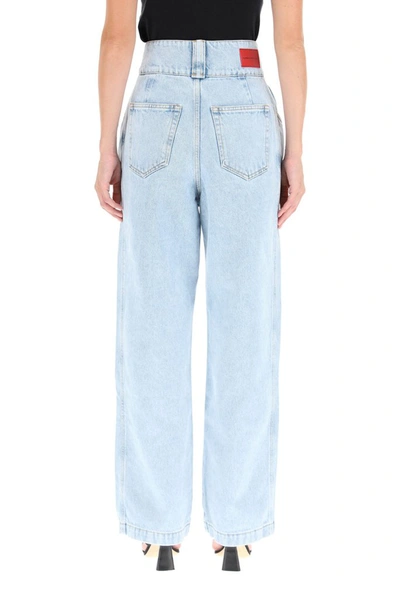 Shop Alessandra Rich Crystal Button Wide Leg Jeans In Blue