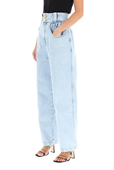 Shop Alessandra Rich Crystal Button Wide Leg Jeans In Blue