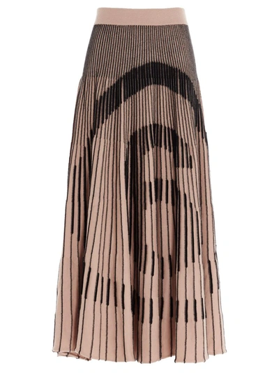 Shop Mm6 Maison Margiela Logo Pleated Skirt In Beige