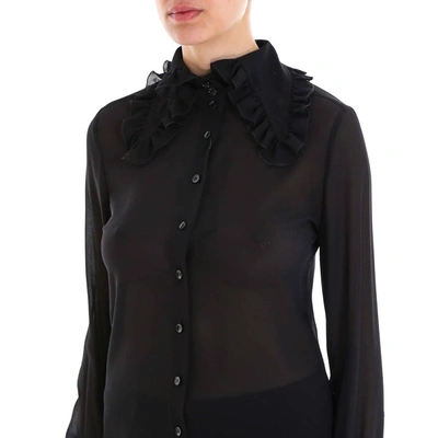Shop Saint Laurent Sheer Cuff Detail Shirt In Black