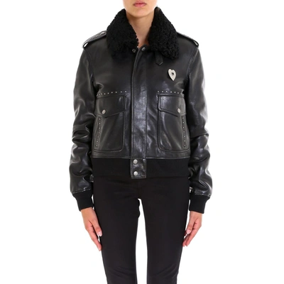 Shop Saint Laurent Studded Leather Jacket In Black