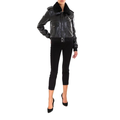 Shop Saint Laurent Studded Leather Jacket In Black