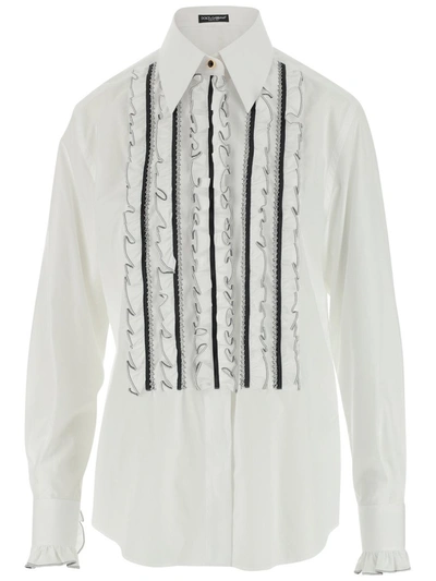 Shop Dolce & Gabbana Ruffled Bib Tailored Shirt In White