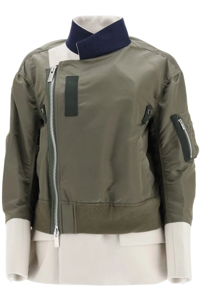 Shop Sacai Panelled Jacket In Green