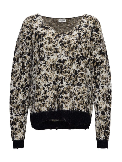 Shop Saint Laurent Leopard Print Knit Sweater In Multi