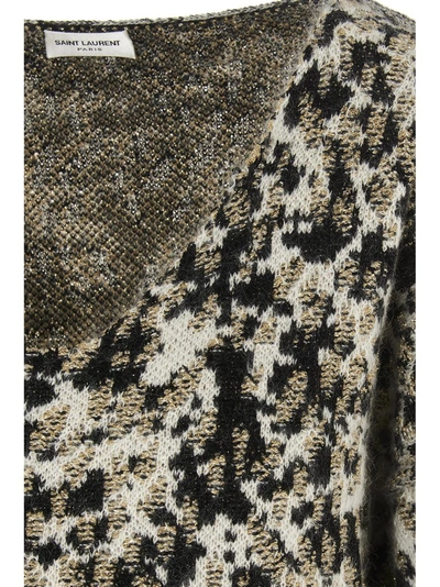 Shop Saint Laurent Leopard Print Knit Sweater In Multi