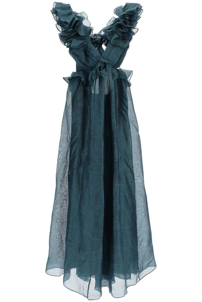 Shop Zimmermann Ladybeetle Ruffle Gown In Blue