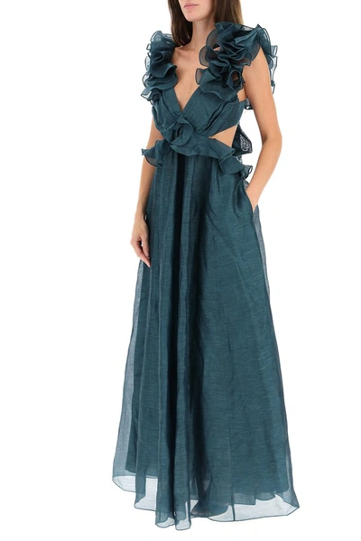 Shop Zimmermann Ladybeetle Ruffle Gown In Blue