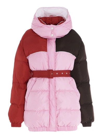 Shop Msgm Colour Block Belted Puffer Jacket In Multi