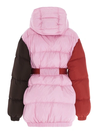 Shop Msgm Colour Block Belted Puffer Jacket In Multi