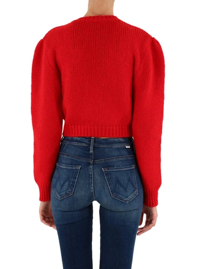 Shop Alessandra Rich Floral Embroidered Cropped Jumper In Red