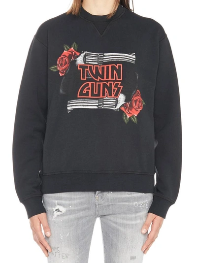 Shop Dsquared2 Twin Guns Rose Print Sweatshirt In Black