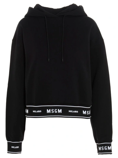 Shop Msgm Tape Logo Hoodie In Black