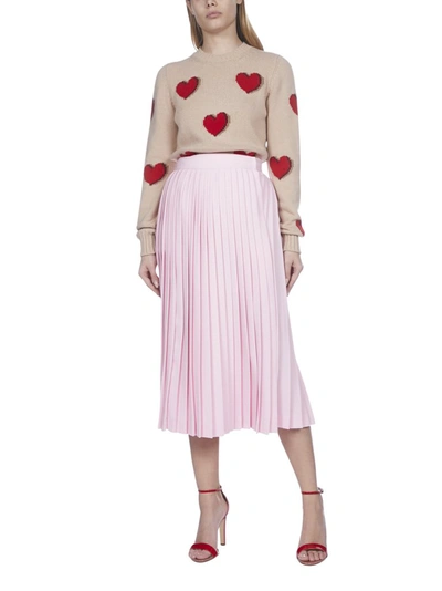 Shop Prada Pleated Midi Skirt In Pink