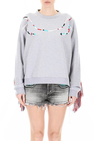 Shop Alanui Fringe Detail Sweater In Grey