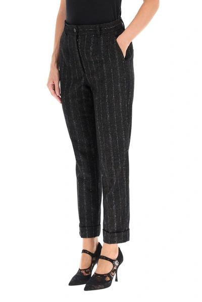 Shop Dolce & Gabbana Pinstripe Trousers In Black