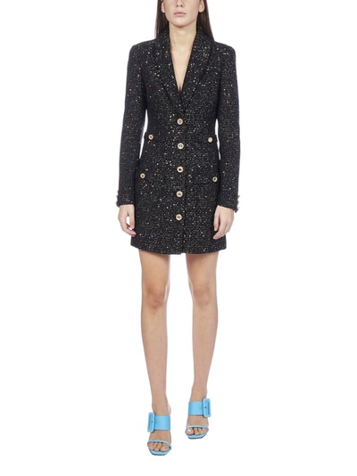 Shop Alessandra Rich Sequin Tweed Mini Dress In Black