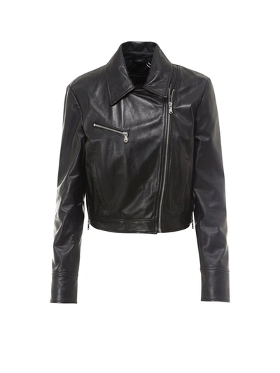 Shop Sportmax Code Asymmetric Zip Leather Jacket In Black