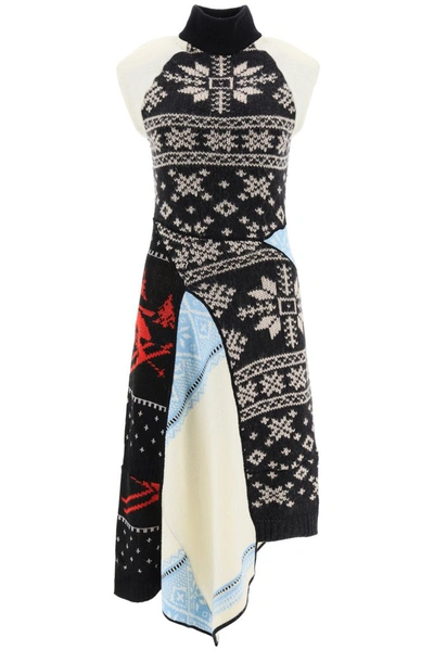 Shop Marine Serre Asymmetric Upcycled Knit Dress In Multi