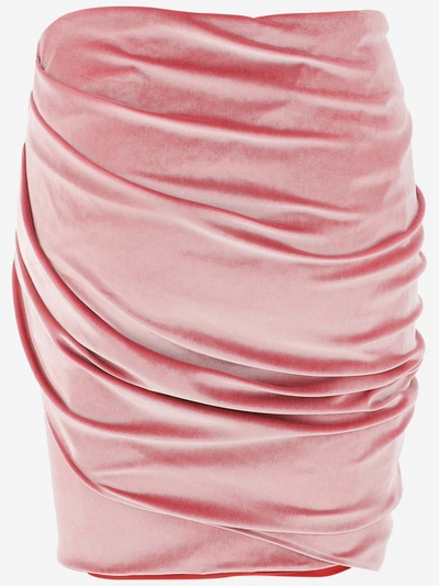 Shop Alexandre Vauthier Ruched Velvet Skirt In Pink